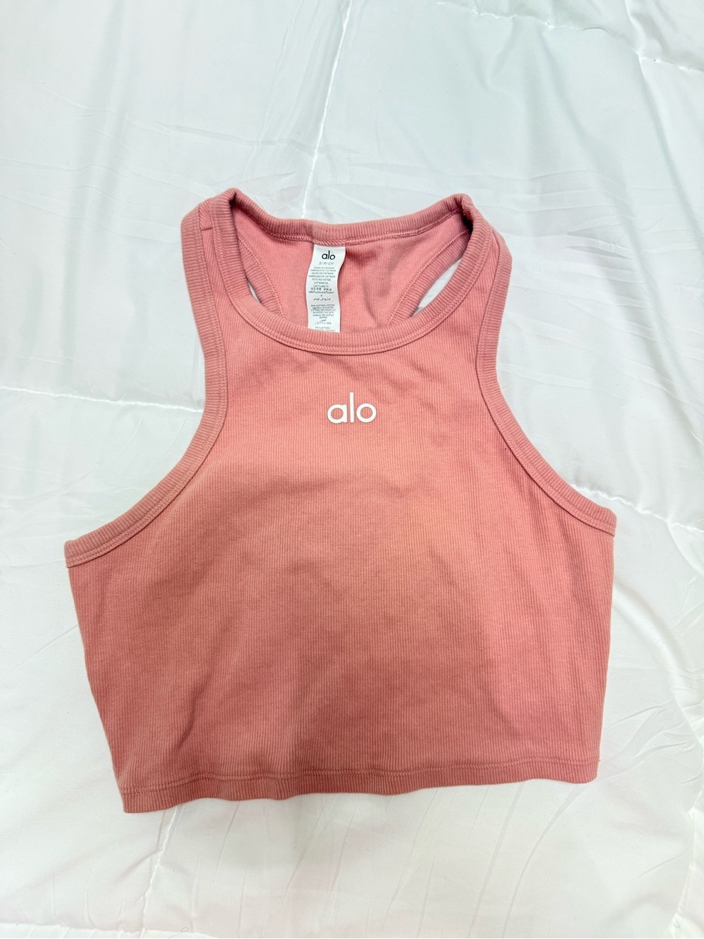 ALO Yoga Rose Pink Ribbed Cropped Racerback Tank